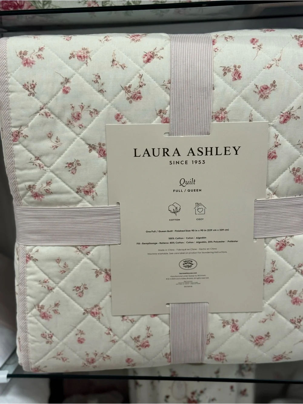 Laura Ashley Cream Quilt set with Pink Rose Floral Print